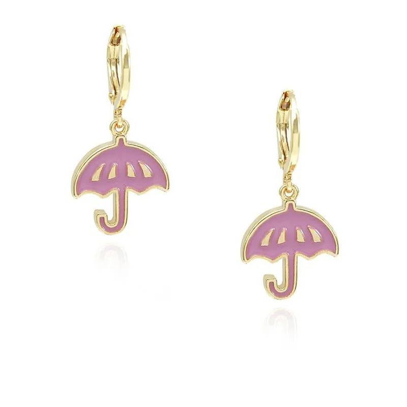 حلقه گوشواره میناکاری چتری صورتی