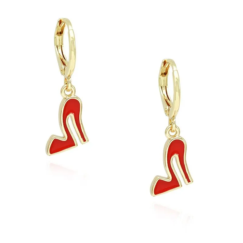 گوشواره مینای پاشنه بلند قرمز